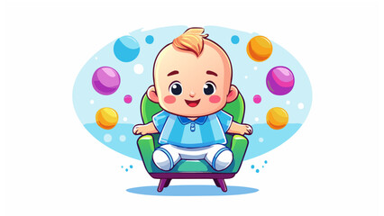 椅子に座ったかわいい子供のキャラクター、赤ちゃん