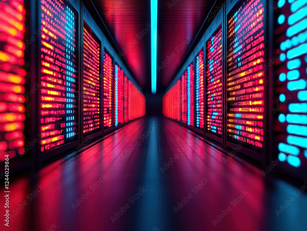 Poster data center in action high-tech server room digital infrastructure modern environment futuristic vie