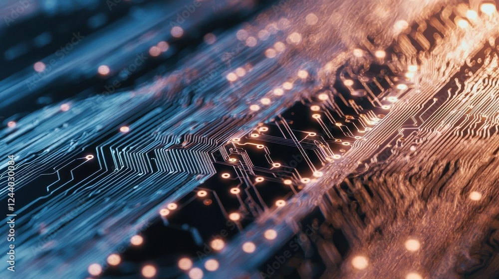 Poster innovative technology circuit board design digital workspace graphic image futuristic setting close-