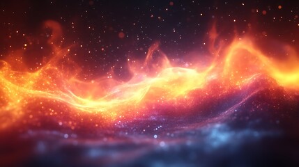 Abstract fiery wave with glittering particles and cosmic dust
