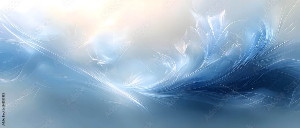 Poster an abstract illustration featuring flowing blue waves with ethereal wisps, creating a serene and cal