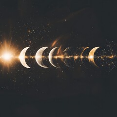 Celestial Phases Golden Moonscape Cosmic Journey