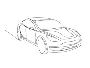 Continuous one line drawing of modern sport car. Supercar in single line draw illustration. Editable stroke.