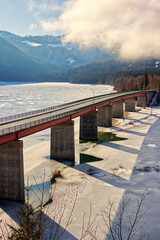 Bridge over the Sylvenstein lake in the winter