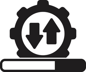 Data transfer process is running, upload and download arrows inside gear icon over progress bar