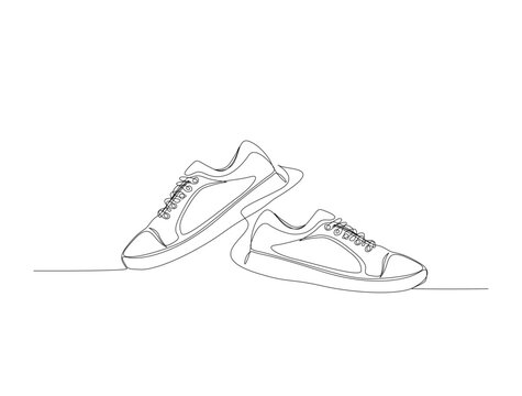 Continuous one line drawing of casual sneakers design. Trendy shoes in single line draw illustration. Editable stroke.