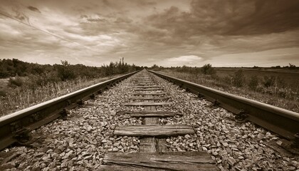 흐린 날씨의 오래된 철길