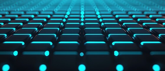 Obraz premium Futuristic glowing grid pattern with vibrant blue lights over a dark background.