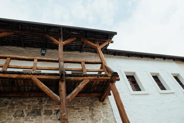 Obraz premium Ancient architecture, Khotyn Fortress Ukraine, historical castles and buildings, building with wooden beams