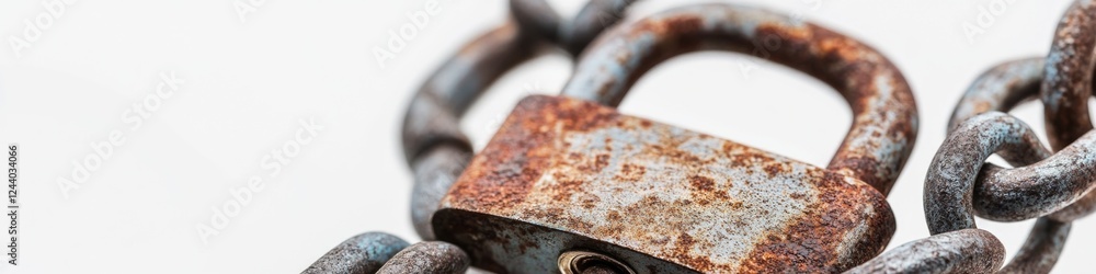 Poster a detailed shot of a chain with a padlock, suitable for use in scenarios where security or locking m