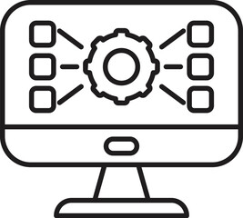 Computer processing data with gear and boxes representing processing operation