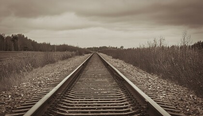 흐린 날씨의 오래된 철길