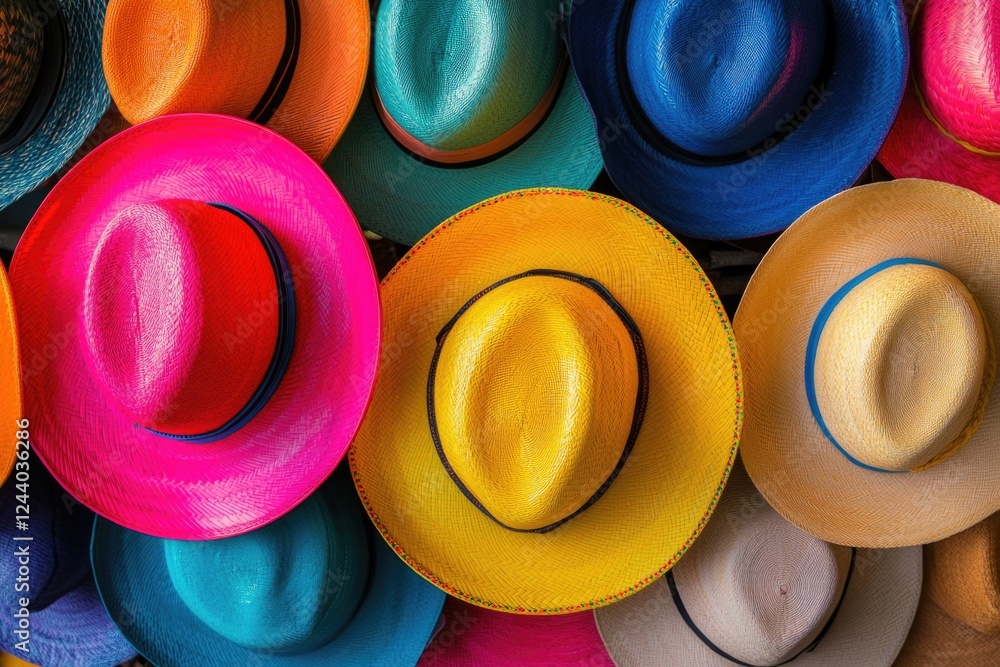 Poster a collection of vibrant hats stacked on top of each other