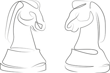 One continuous line art drawing flat illustration chess, competition, strategy, chess piece, knight - chess piece, cut out, success, game, knight. Isolated image hand draw outline on white background