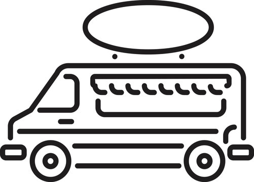 Food truck is serving street food, featuring a blank oval sign, offering customizable space for promotions and branding