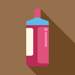 Pink plastic bottle with blank label and blue cap, casting a long shadow on a brown background, provides ample space for branding and design customization