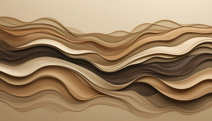 Elegant brown wave background design, flowing layers in neutral tones, modern art
