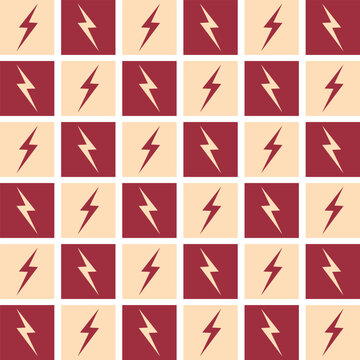 Trendy lighthing and checkered grid seamless pattern. Vector texture for wallpaper, wrapping, textile, poster, fabric on white background. Beige and red checkered.