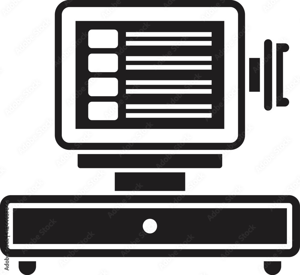 Poster cash register machine processing payment with credit card reader, symbolizing retail transactions an