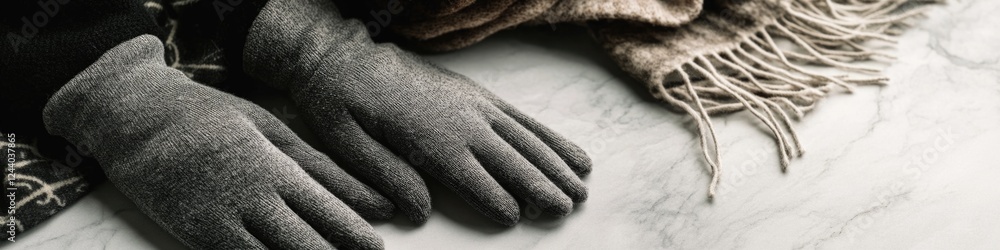 Poster A pair of gloves resting on a table with a calm background
