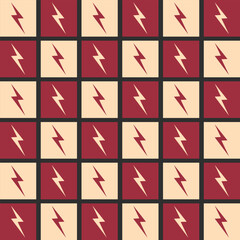 Trendy lighthing and checkered grid seamless pattern. Vector texture for wallpaper, wrapping, textile, poster, fabric on white background. Beige and red checkered.