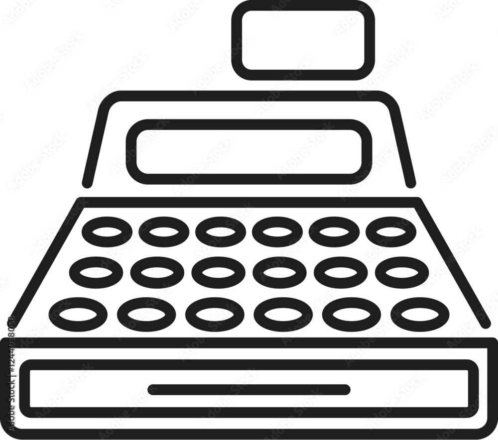 Poster electronic cash register processing a payment, with the display showing the total amount and the dra