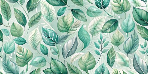 Fototapeta premium Serene Green Leaf Pattern A Botanical Illustration Featuring Various Leaf Shapes and Shades