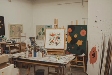 Artist's Studio: A vibrant and creative space filled with colorful artwork, painting supplies, and easels. The room is alive with the energy of artistic expression.