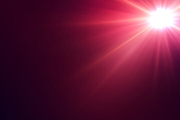 Red optical flash lens. Light flash of rays.