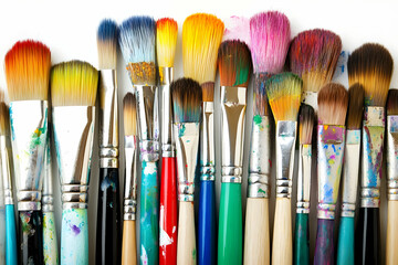 Fototapeta premium Colorful paintbrushes studio shot, art supplies background