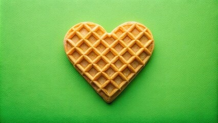 Heart-shaped waffle on a vibrant green background, perfect for Valentine's Day or any romantic occasion