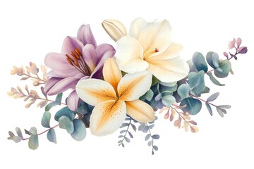 Fresh bouquet of mixed flowers on a white surface