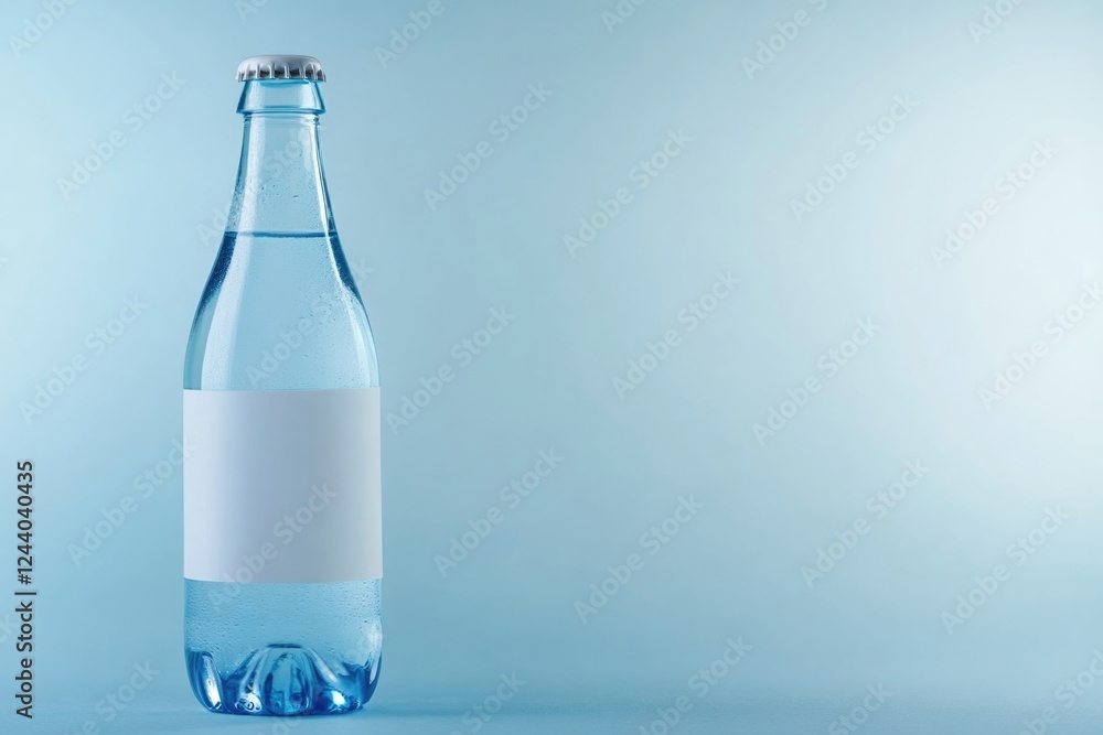 Poster a plastic water bottle with a white label and no branding or text, suitable for use in various setti