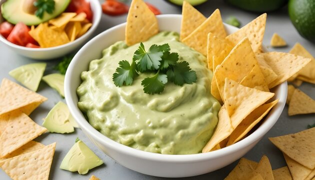 Disposici&oacute;n elegante de comida de aguacate en forma de pudding en primer plano