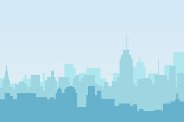 Fototapeta premium City skyline vector illustration. Landscape cityscape in flat style. City silhouette. Cityscape backgrounds. Daytime city skyline.