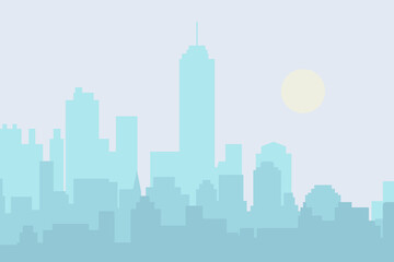 Naklejka premium City skyline vector illustration. Landscape cityscape in flat style. City silhouette. Cityscape backgrounds. Daytime city skyline.