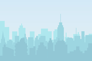 Naklejka premium City skyline vector illustration. Landscape cityscape in flat style. City silhouette. Cityscape backgrounds. Daytime city skyline.