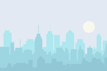 Fototapeta premium City skyline vector illustration. Landscape cityscape in flat style. City silhouette. Cityscape backgrounds. Daytime city skyline.
