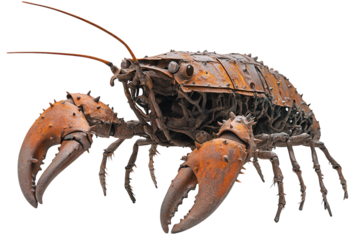 Spiny lobster with a rugged, segmented exoskeleton covered in small, sharp spikes. PNG transparent.