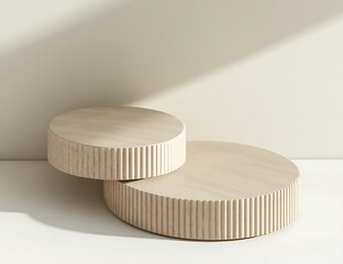 Modern Minimalist Display Two Textured Podiums in Soft Sunlight for a Clean and Elegant Product Showcase