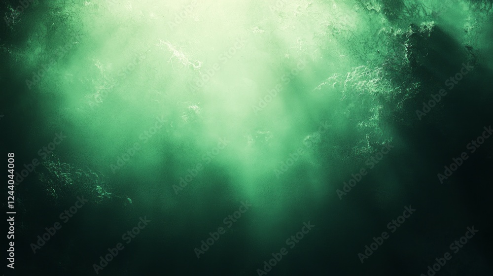 Poster soft beams of green light filter through the water, creating a mystical ambiance as shadows dance ge