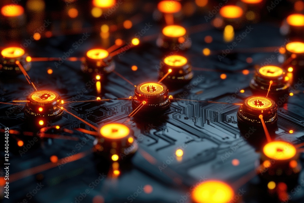 Poster close-up shot of a bunch of lights on a computer board, useful for technology and electronics concep