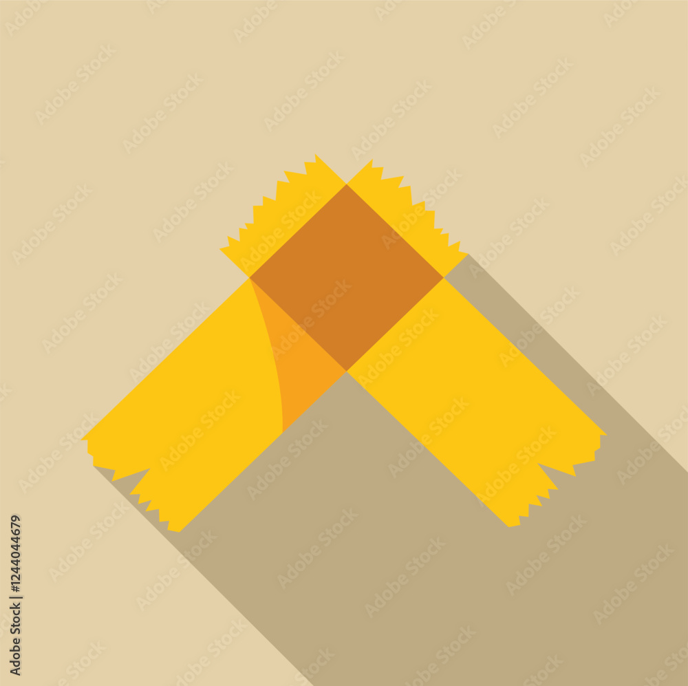 Poster yellow scotch tape forming a cross shape over a beige background, creating a simple yet visually app