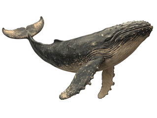 Humpback whale with massive flippers and a gracefully curved body PNG transparent.