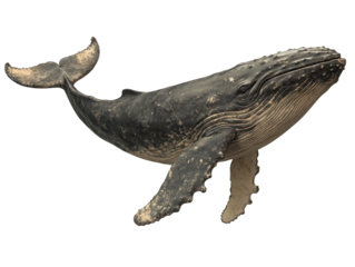 Humpback whale with massive flippers and a gracefully curved body PNG transparent.