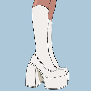 Woman with Retro White Platform Boots