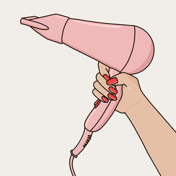 Hand Holding Stylish Pink Hair Dryer 