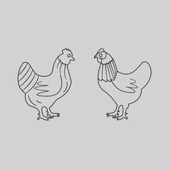 Two Chickens Line Art