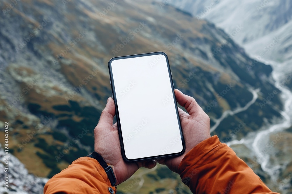 Poster a person is shown holding a cell phone with a white screen, possibly waiting for a message or checki