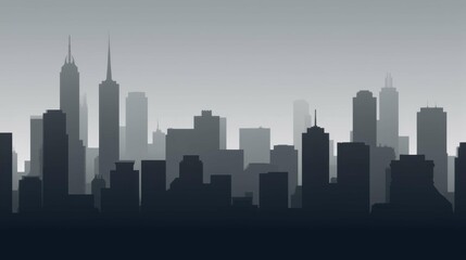 Minimalist Silhouette of Urban Skyline Against Soft Gray Background